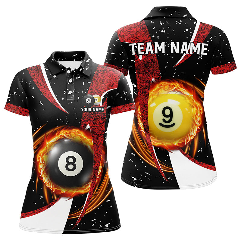 Billiards 8 Ball & 9 Ball Black Red Grunge Women Polo Shirts Custom Billiard Attire Jersey TDM1342