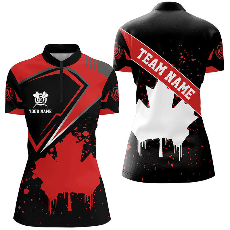 Canadian Leaf Vintage Style Women Dart Quarter-Zip Shirts Custom Patriotic Dart Shirts TDM1178
