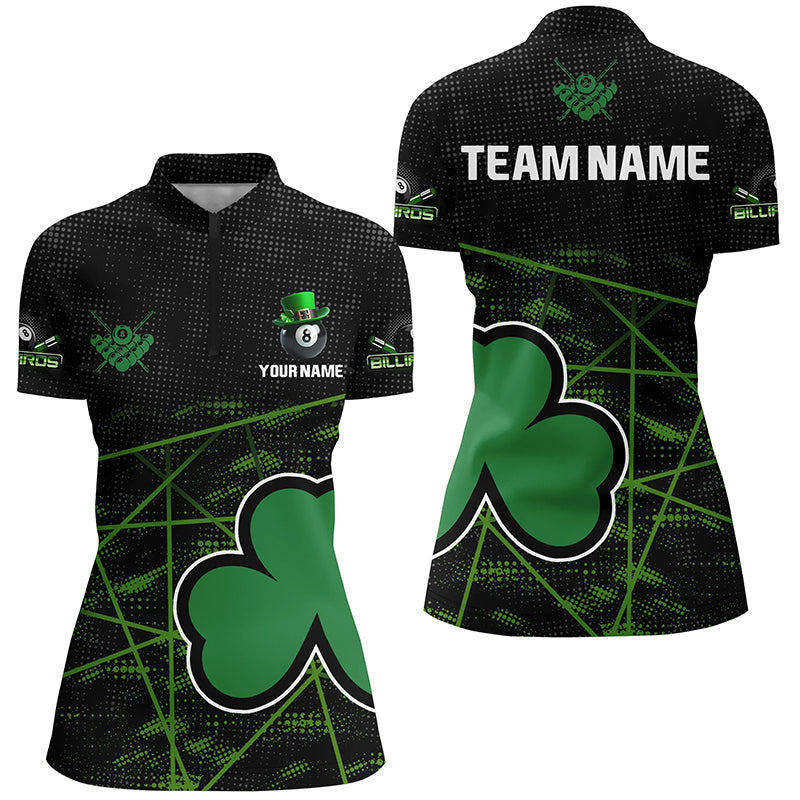 Custom Black Green St Patrick Day Shamrock Billiard Women Quarter-Zip Shirt Billiard Jerseys TDM1046