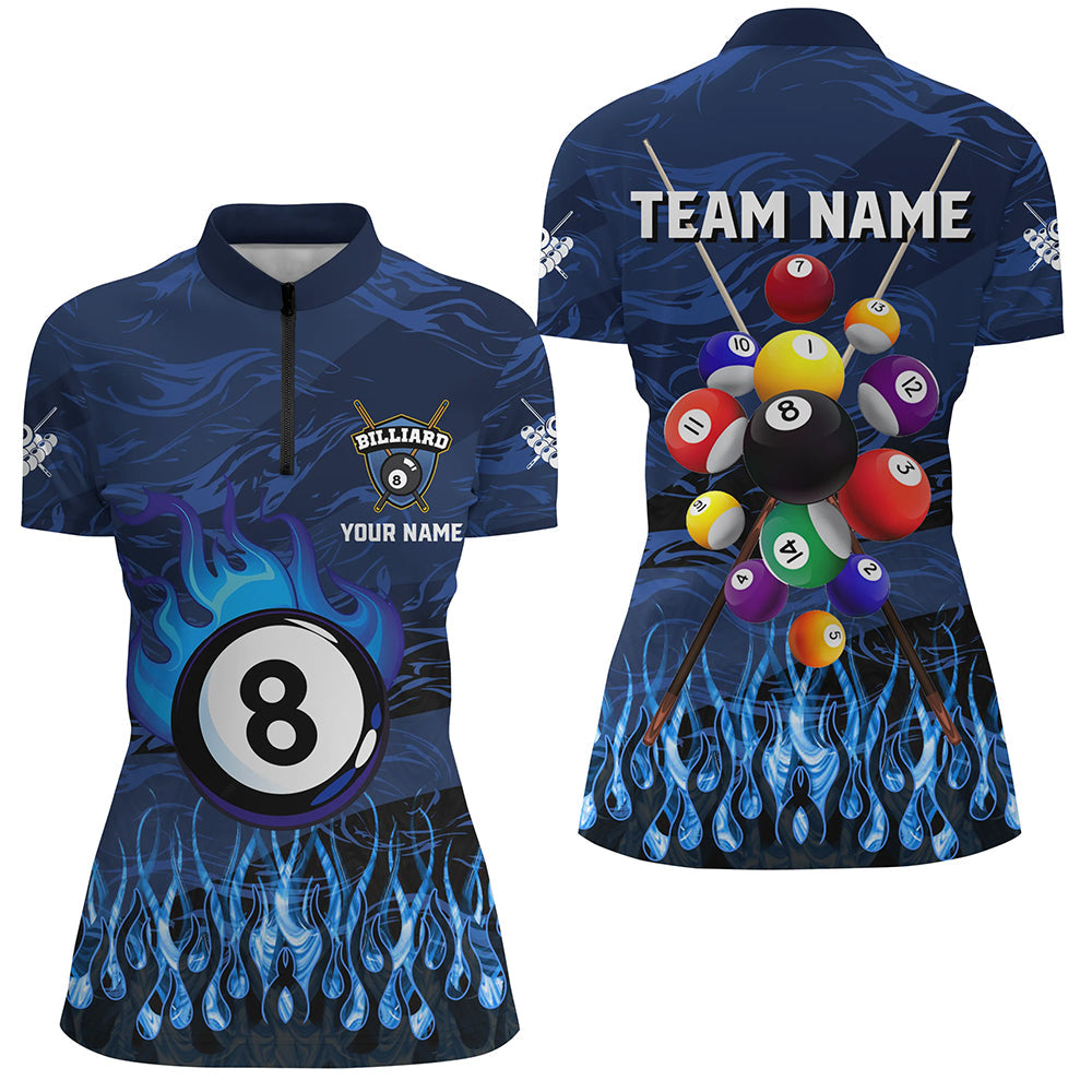 Fire Flame Blue 3D Billiard Balls Women Quarter-Zip Shirt Customized Billiard Jersey Attire TDM1412