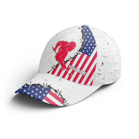 Billiards Player American Flag Custom Name Cap, Patriotic Hats For Pool Player TDM0134