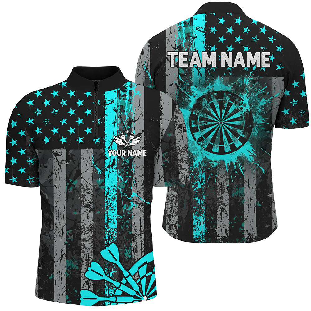 Custom Turquoise Grunge Us Flag Patriotic Darts Shirt For Men Retro D Myfihu 5023