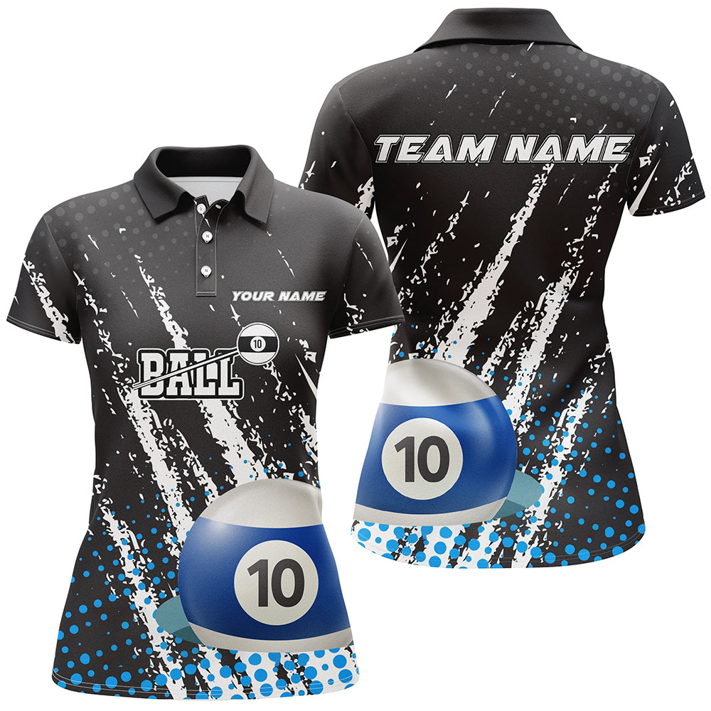 Grunge 10 Ball Pool Sport Jerseys Custom Women Billiard Polo Shirts, 10 Ball Billiards Team Jerseys TDM1006