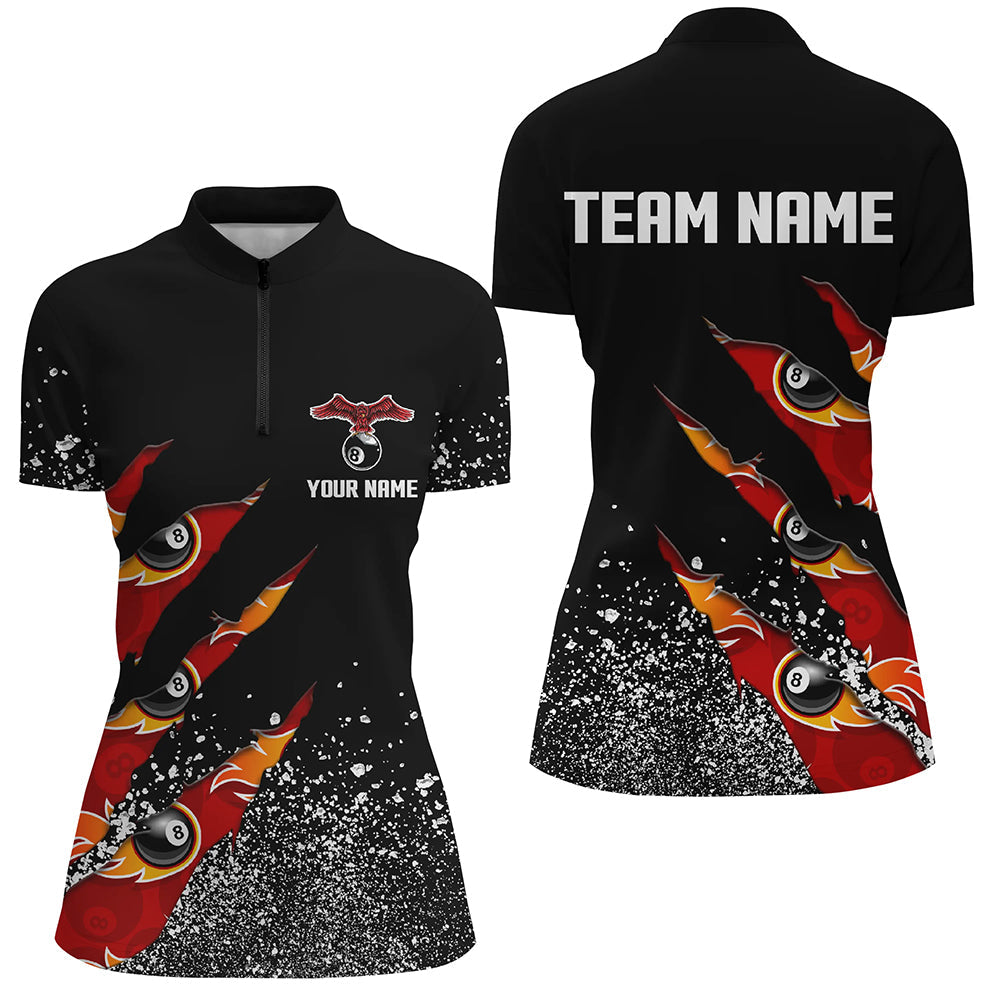 Custom Ball 8 Black Grunge Billiard Women Quarter-Zip Shirts Custom Name Billiard Jerseys TDM0653