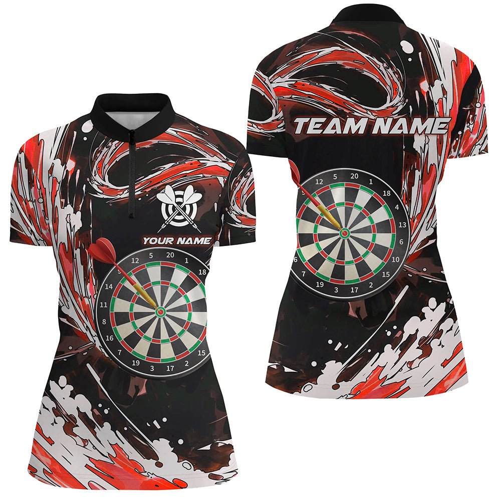 Personalized Red Waves 3D Dart Board Quarter-Zip Shirt Custom Women Dart Shirts Dart Jerseys TDM1189