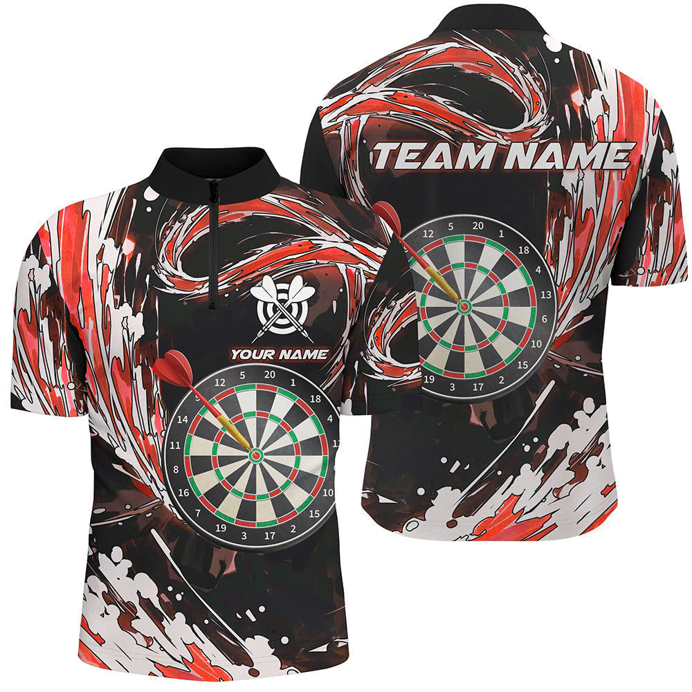 Personalized Red Waves 3D Dart Board Quarter-Zip Shirt Custom Men Dart Shirts Dart Jerseys TDM1189