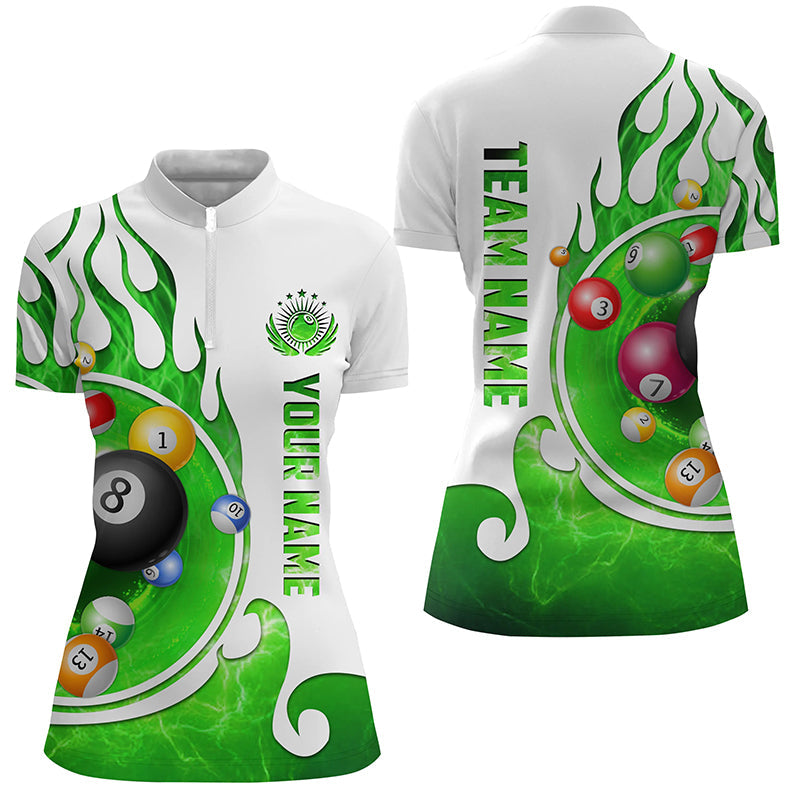Personalized Billiard Fire Women Quarter-Zip Shirts Custom Name Billiard Shirt Design |Green TDM0915