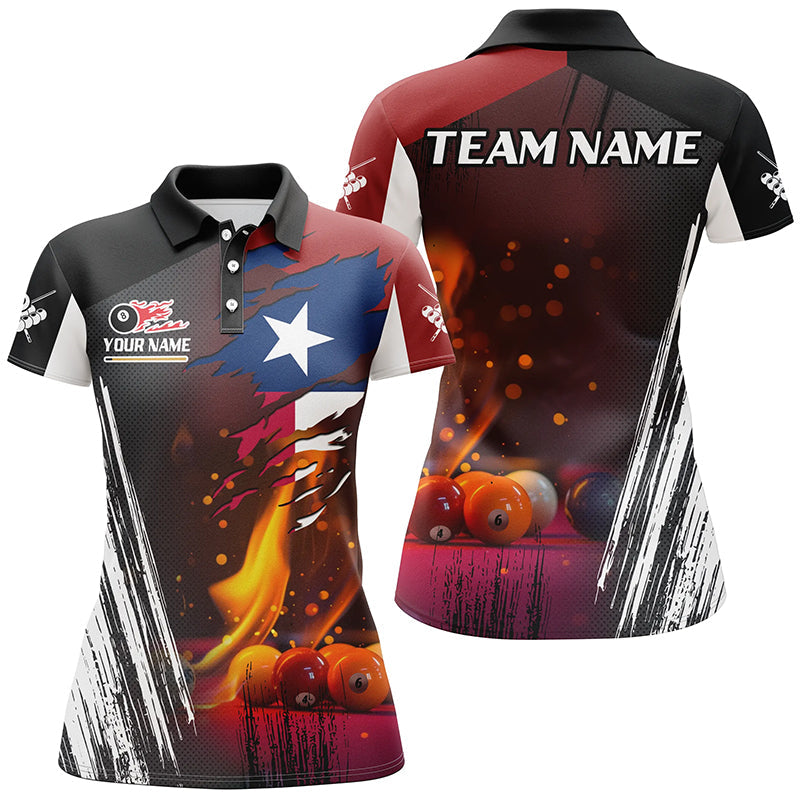 Patriotic Texas Flag Billiard Balls Fire Flame Custom Billiard Women Polo Shirt, Billiard Team Jersey TDM1462