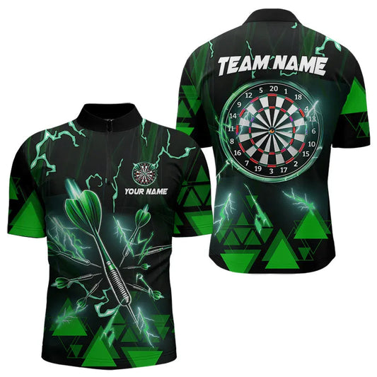 Green Darts Arrow Thunder Lightning Dart Shirts For Men Custom Dart Team Jerseys Polo & 1/4 Zip TDM3766