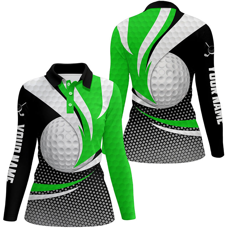 Green Black Womens Golf Polo Shirts Custom Golf Balls Golf Outfit For Ladies, Top Golf Gifts TDM1853
