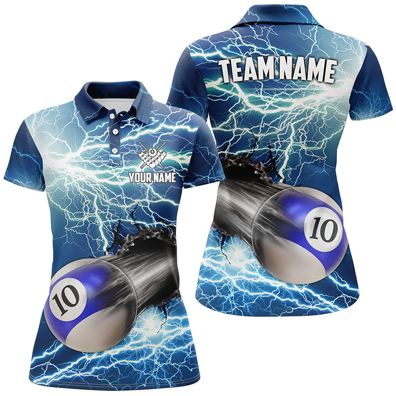 Funny 10 Ball Pool Rush Out Custom Thunder Lightning Blue Women Polo Shirts Best Billiard Team Shirts TDM0971