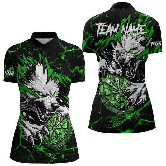 Personalized Wolf Lightning Darts Polo & Quarter Zip Custom Dart Shirts For Women Darts Jersey |Green TDM3773