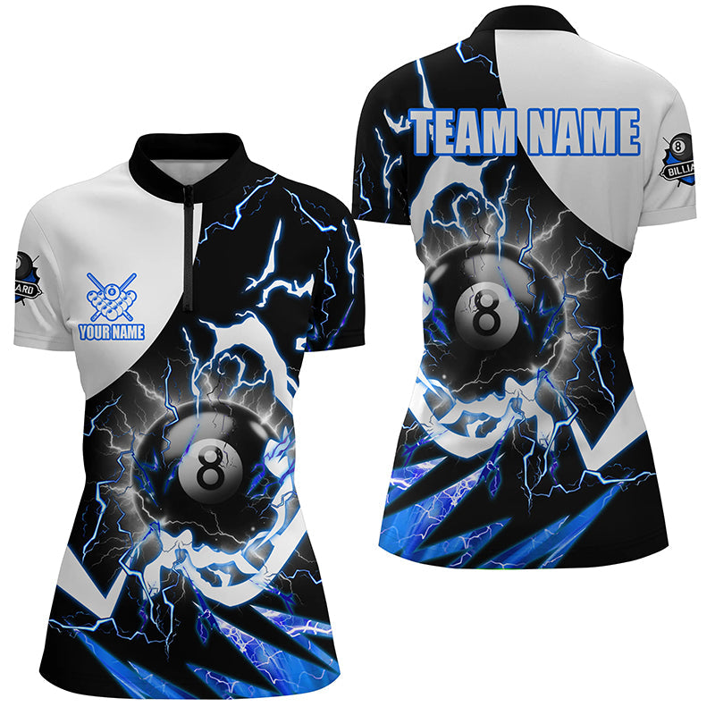 Personalized 8 Ball Pool Women Quarter-Zip Shirt Custom Lightning Thunder Blue Billiard Jersey TDM1509