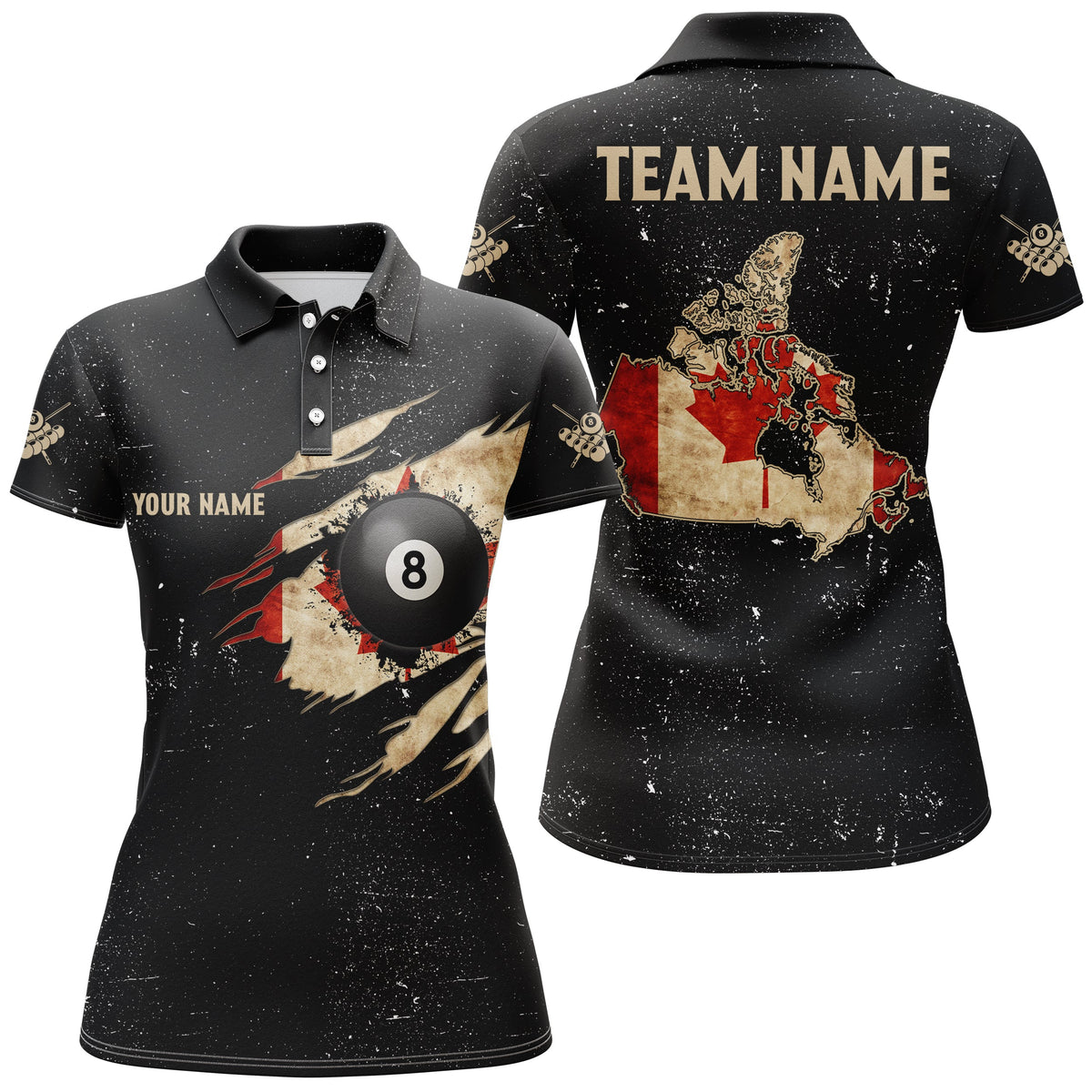 Personalized Retro Canada Flag Billiard Women Polo Shirts Custom Patriotic Billiard Jerseys Uniform TDM1157