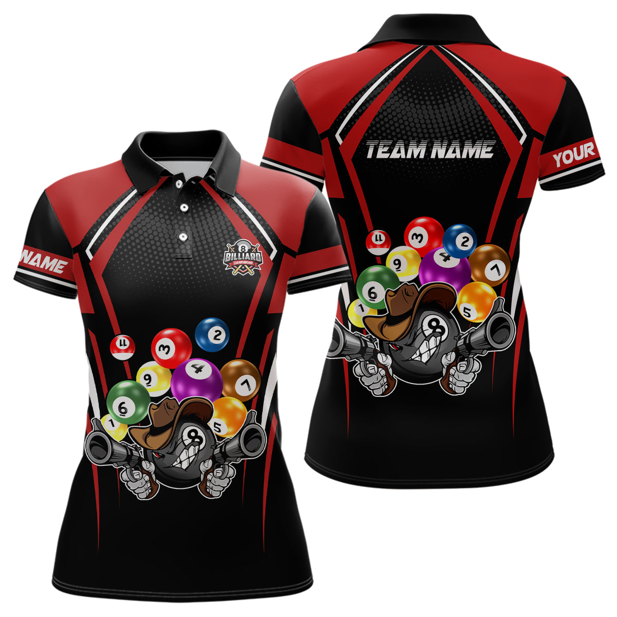 Personalized Funny Billiard Balls Women Polo Shirts Custom Team Name Billiard Jerseys TDM0536