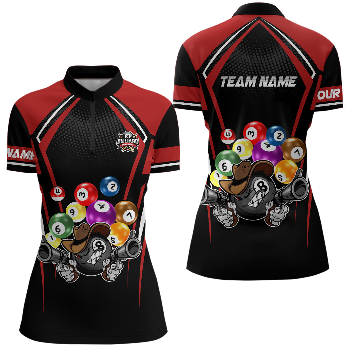 Personalized Funny Billiard Balls Women Quarter-Zip Shirts Custom Team Name Billiard Jerseys TDM0536