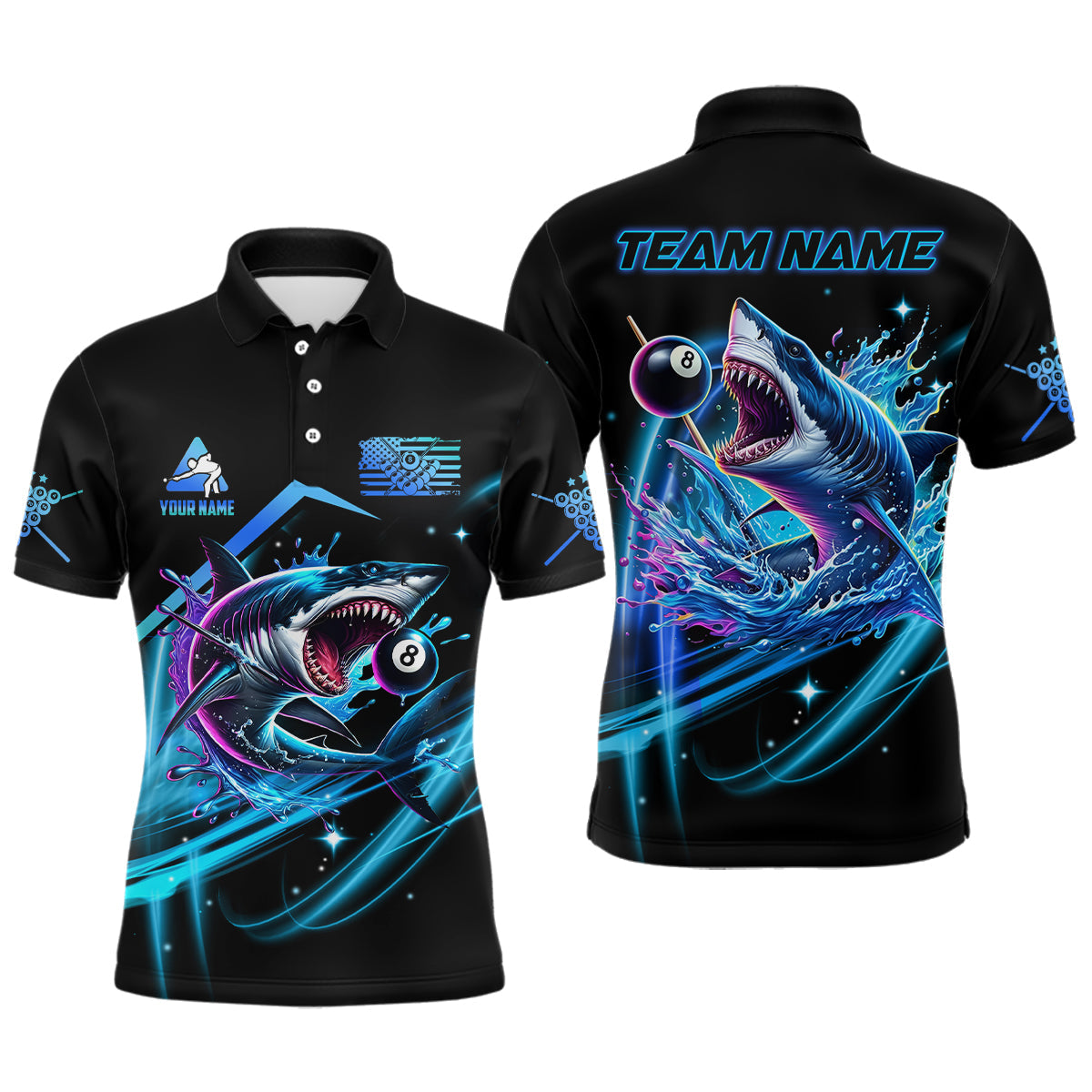 CLUBHAUS “8th Anniversary” Polo - Sumi Blue 8 Ball Pool Billiard Shark Polo & Quarter Zip For Men Custom