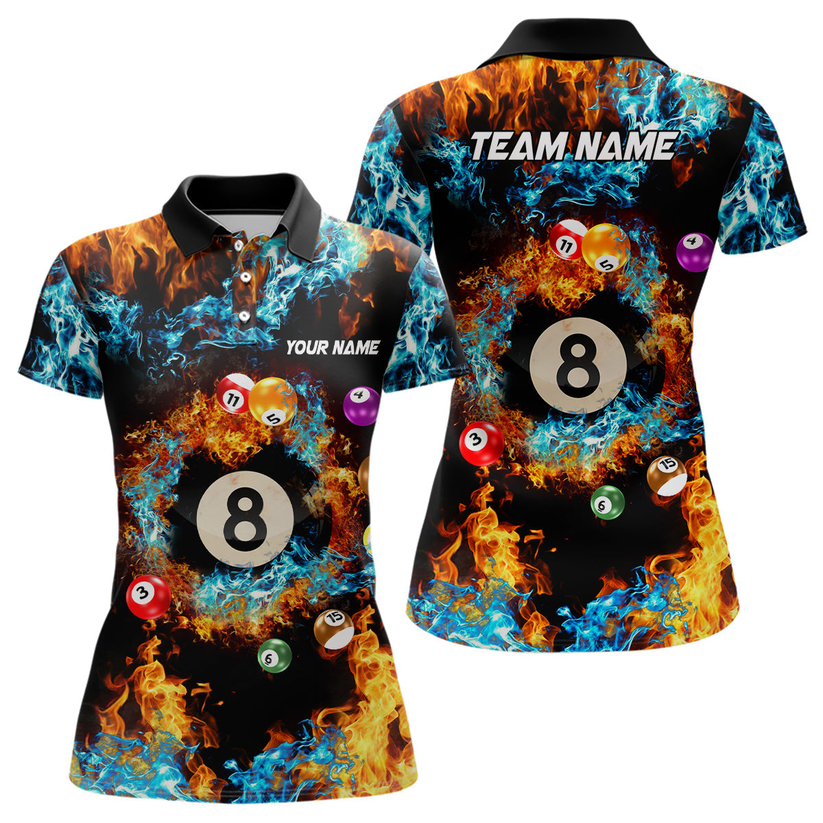 Billiard Balls In Water Fire Personalized 3D Polo Shirts For Women Custom 8 Ball Pool Team Shirts TDM0546