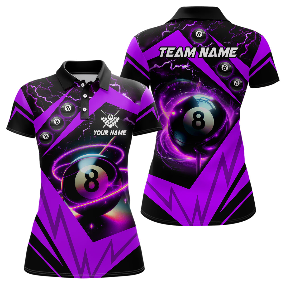 Purple 8 Ball Pool Billiard Jersey For Women Custom Billiard Polo Shirts Team League Billiard Shirts TDM1448