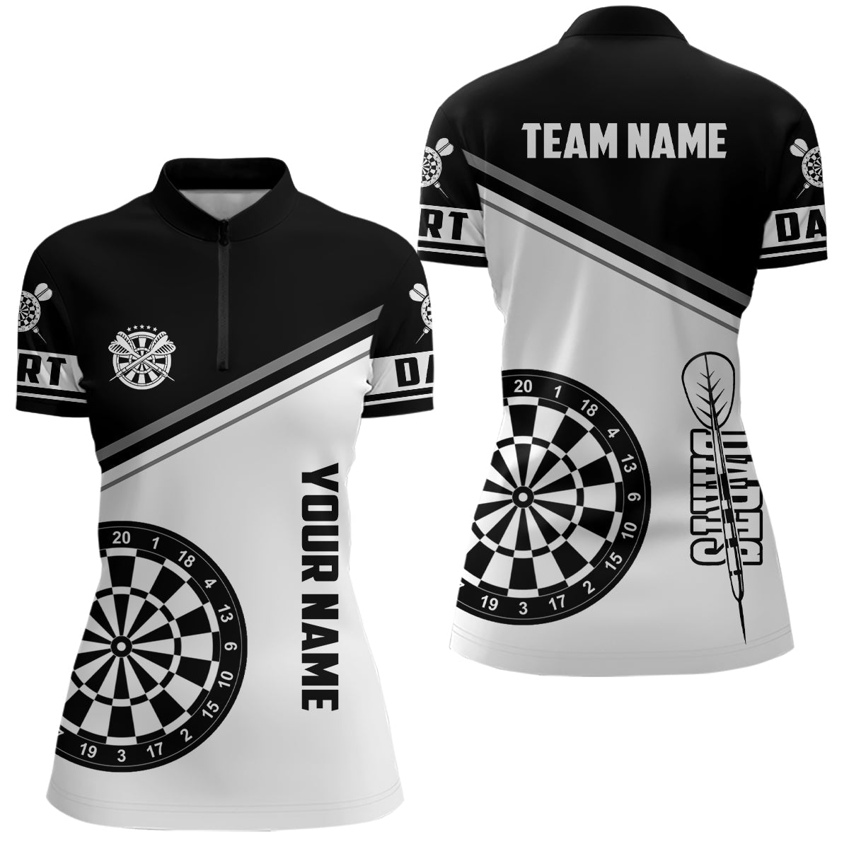 Personalized Black White Dartboard Women Quarter-Zip Shirts Custom Dart Team Uniform Shirts TDM1246