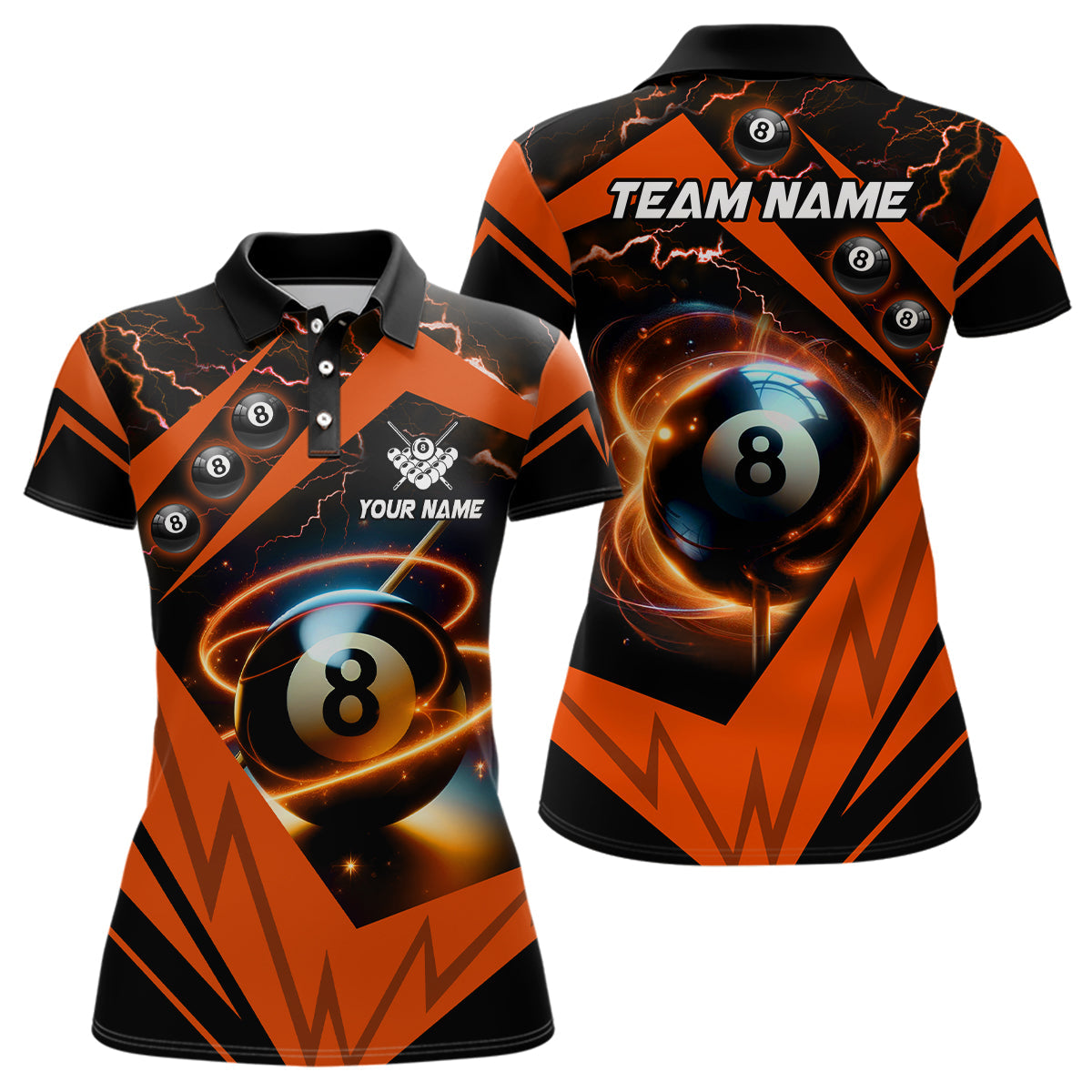 Orange 8 Ball Pool Billiard Jersey For Women Custom Billiard Polo Shirts Team League Billiard Shirts TDM1489