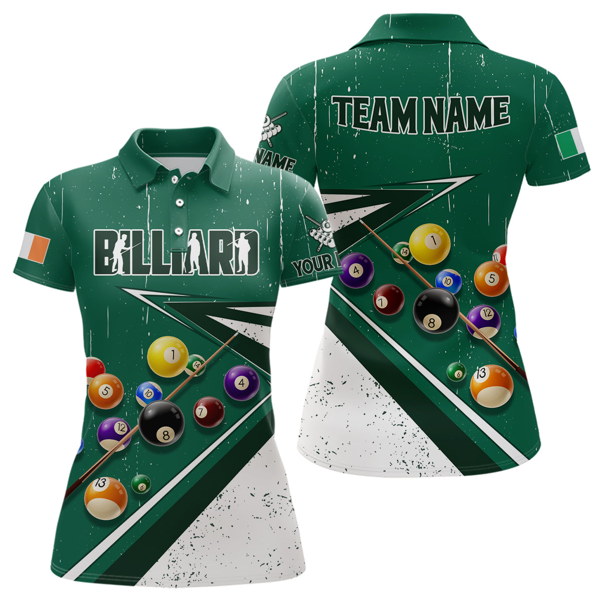 Green White 3D Billiard Balls Luckiest Women Polo Shirts Customized Billiard Jerseys For Patrick Day TDM1123
