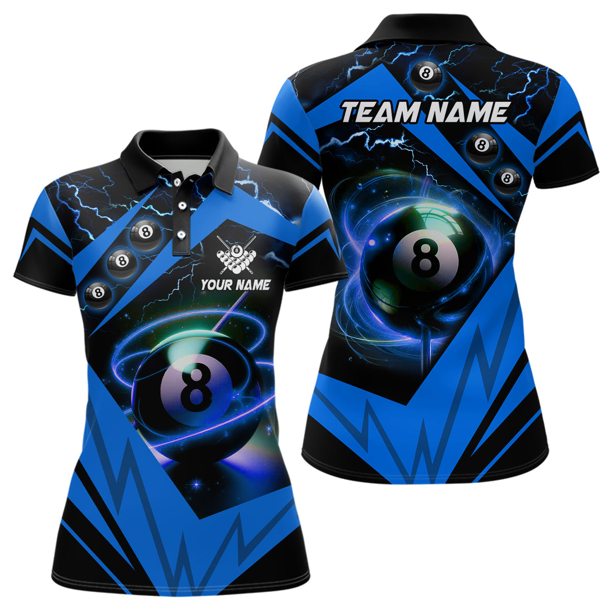 Blue 8 Ball Pool Billiard Jerseys For Women Custom Billiard Polo Shirts Team League Billiard Shirts TDM0990
