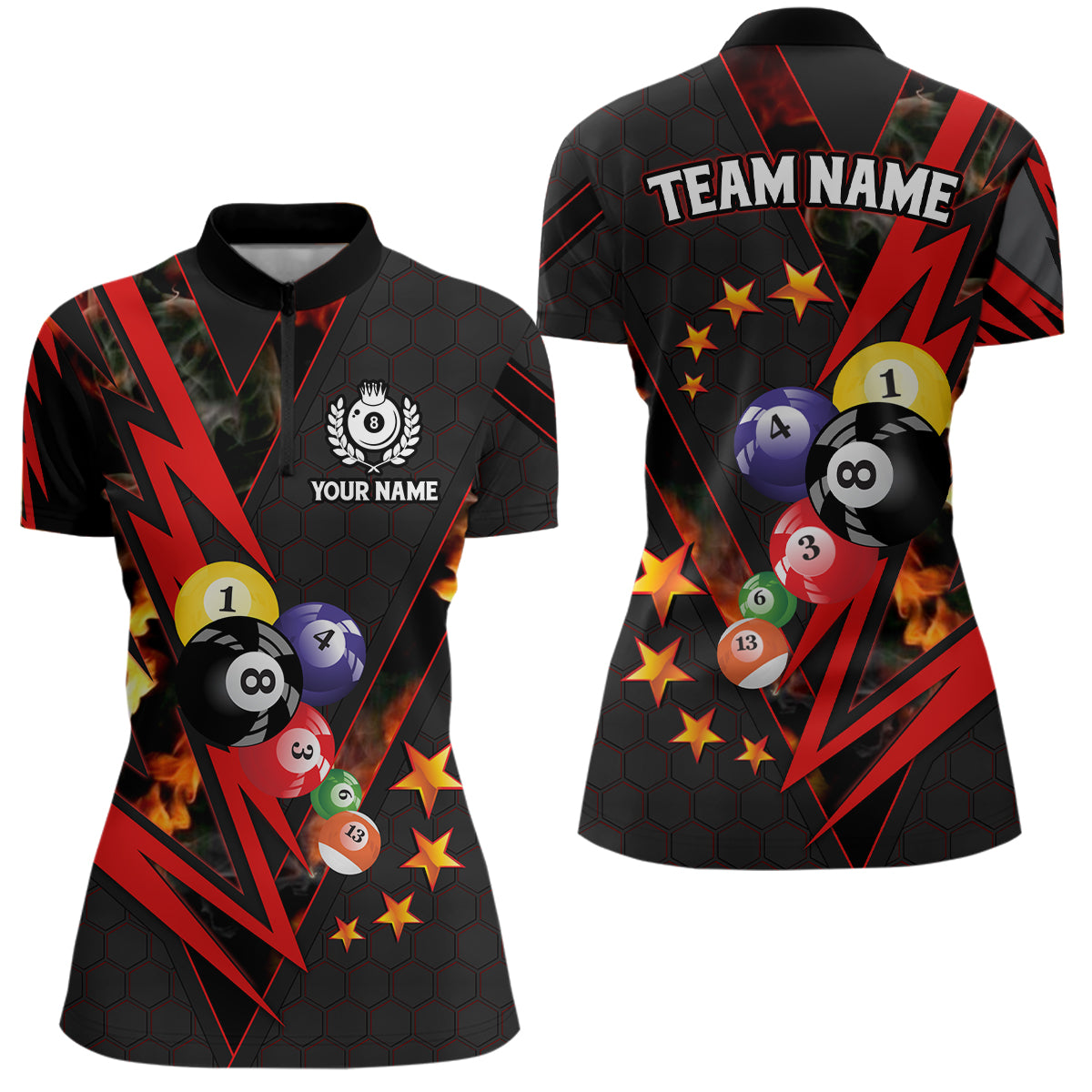 Personalized Red Thunder Billiard Balls Women Quarter-Zip Shirts Custom Name Billiard Jersey TDM0469
