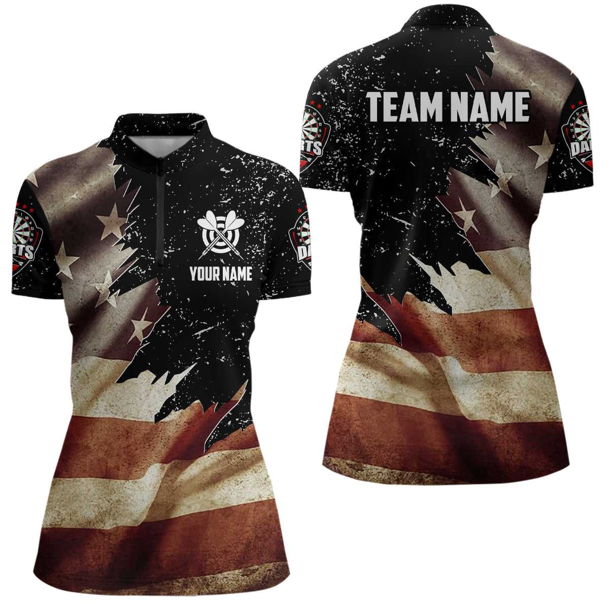 Retro American Flag Dart Quarter-Zip Shirts For Women Custom Patriotic Dart Jerseys Uniform TDM1173