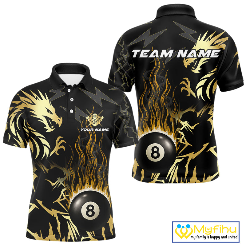 Black And Gold Flame 8 Ball Pool Shirt For Men Custom Dragon