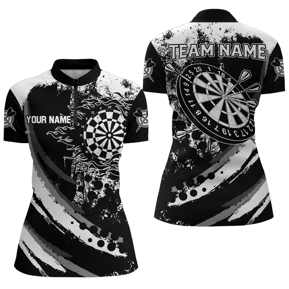 Custom Grunge Black Darts Flame Women Polo And Quarter Zip Shirts Retro Myfihu 2498