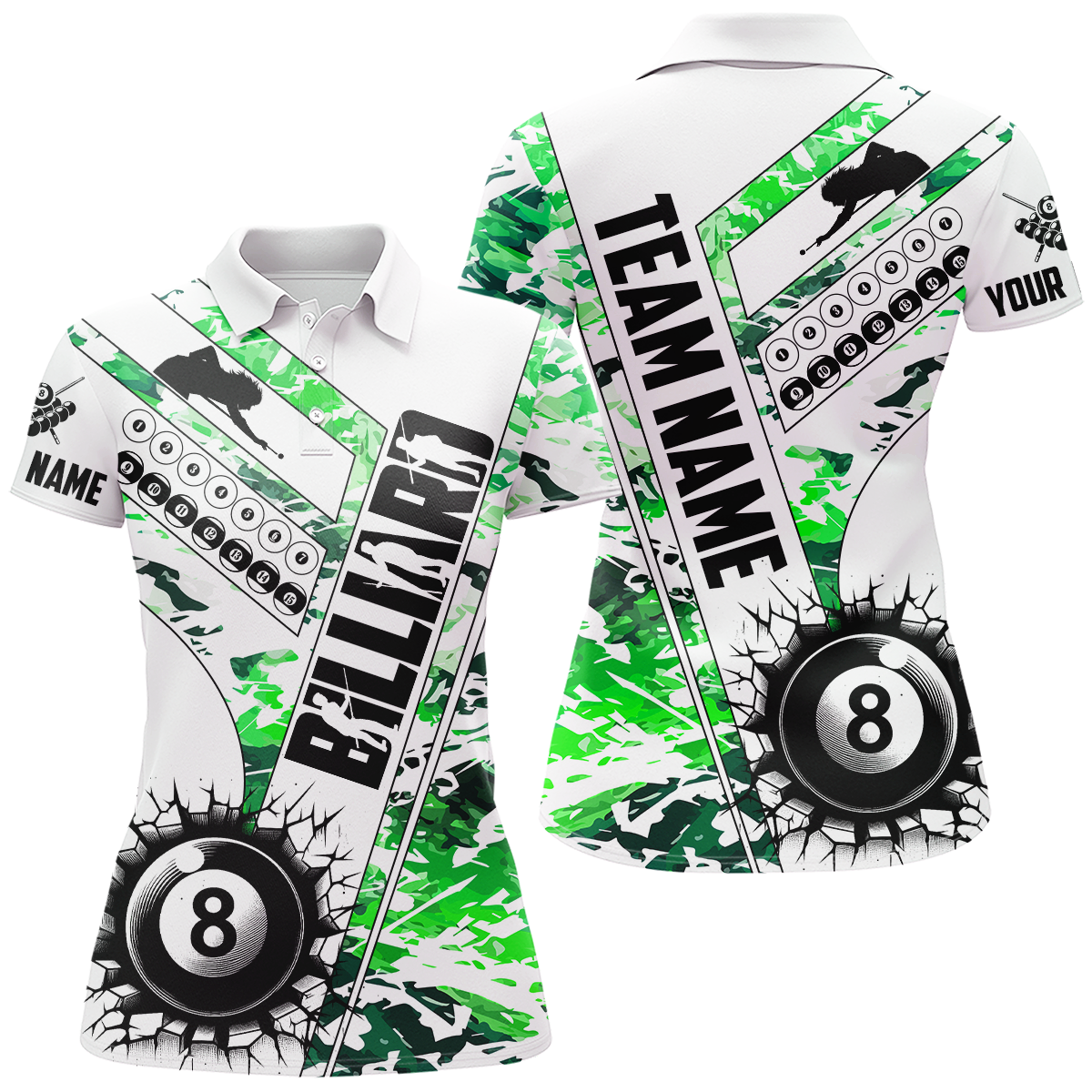 Cracky Billiard 8 Ball Pool With Camo Women Polo Shirts Custom Team League Billiard Shirts| Green TDM0953