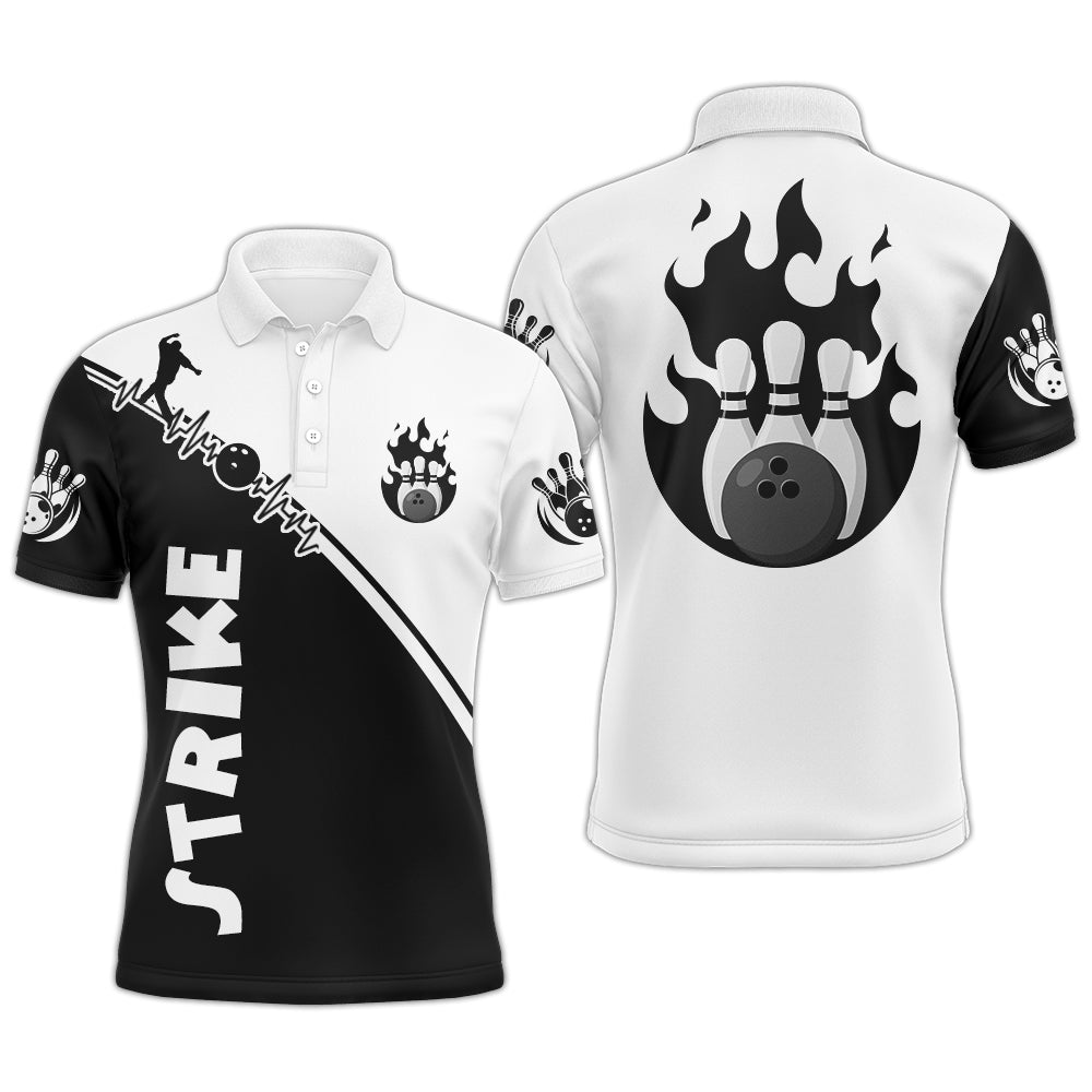 Schwarzes & weißes Bowlinghemd für Herren, individuelles Bowling-Teamtrikot, Bowling-Poloshirt QZT84