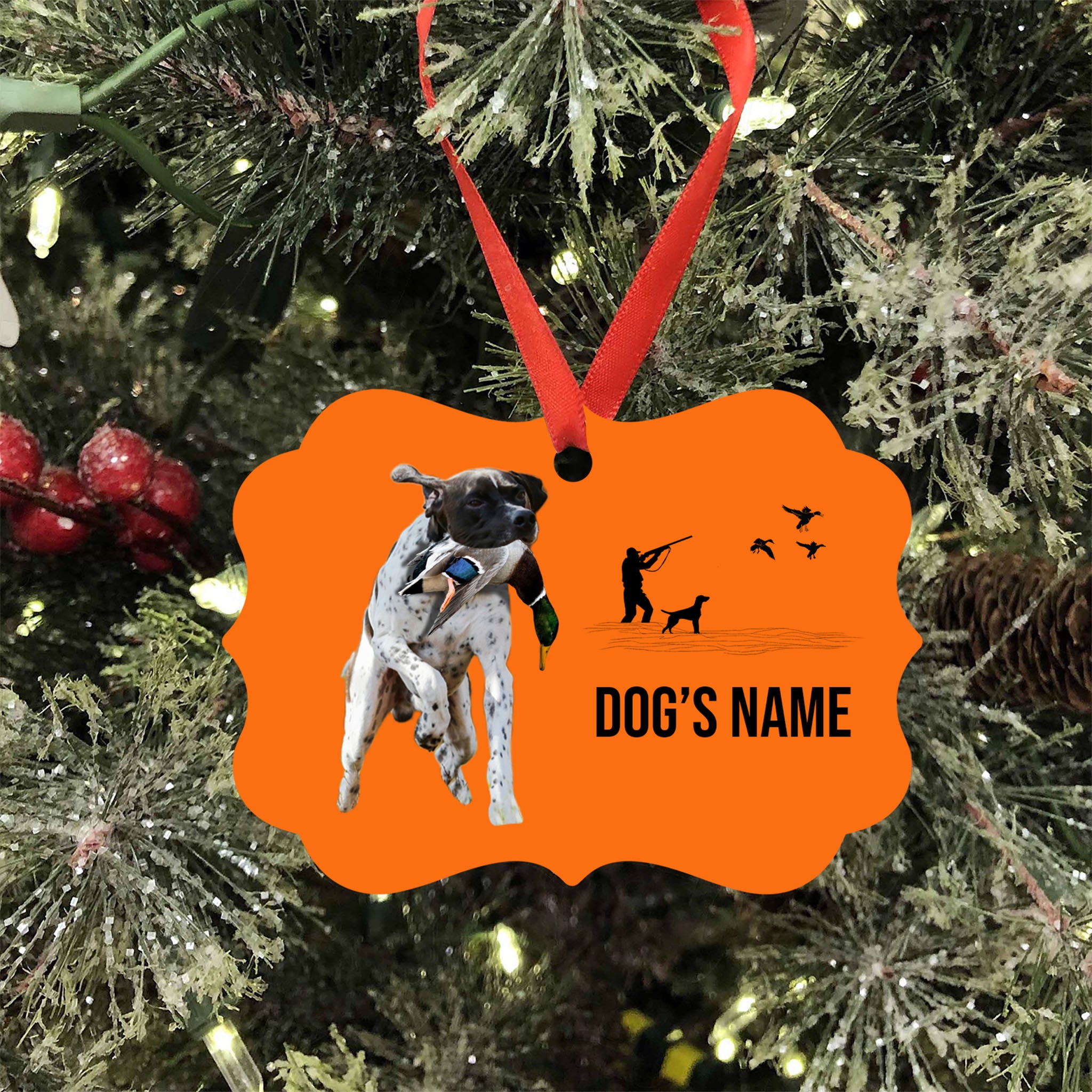 English Pointer Hunting Dog Custom Name Medallion Aluminum Ornament - Dog Christmas ornament FSD4358