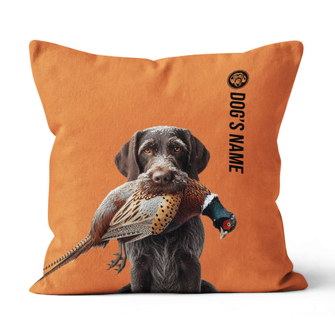 Deutsch Drahthaar Hunting Dog Custom Dog's Name Orange Pillow, Hunting Dog Pillows FSD4402
