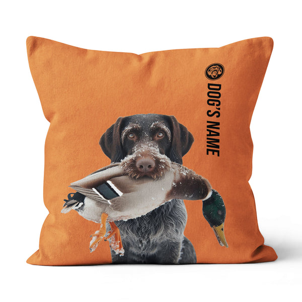 Deutsch Drahthaar Hunting Dog Custom Dog's Name Orange Pillow, Hunting Dog Pillows FSD4402