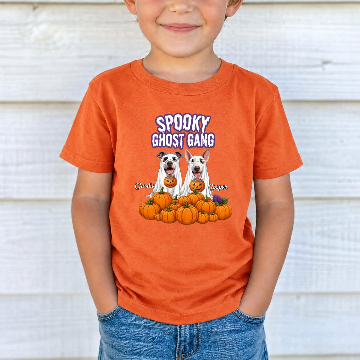 Funny Spooky Ghost Gang Custom Multiple Dogs with Pumpkims Halloween Youth T-Shirt FSDM101