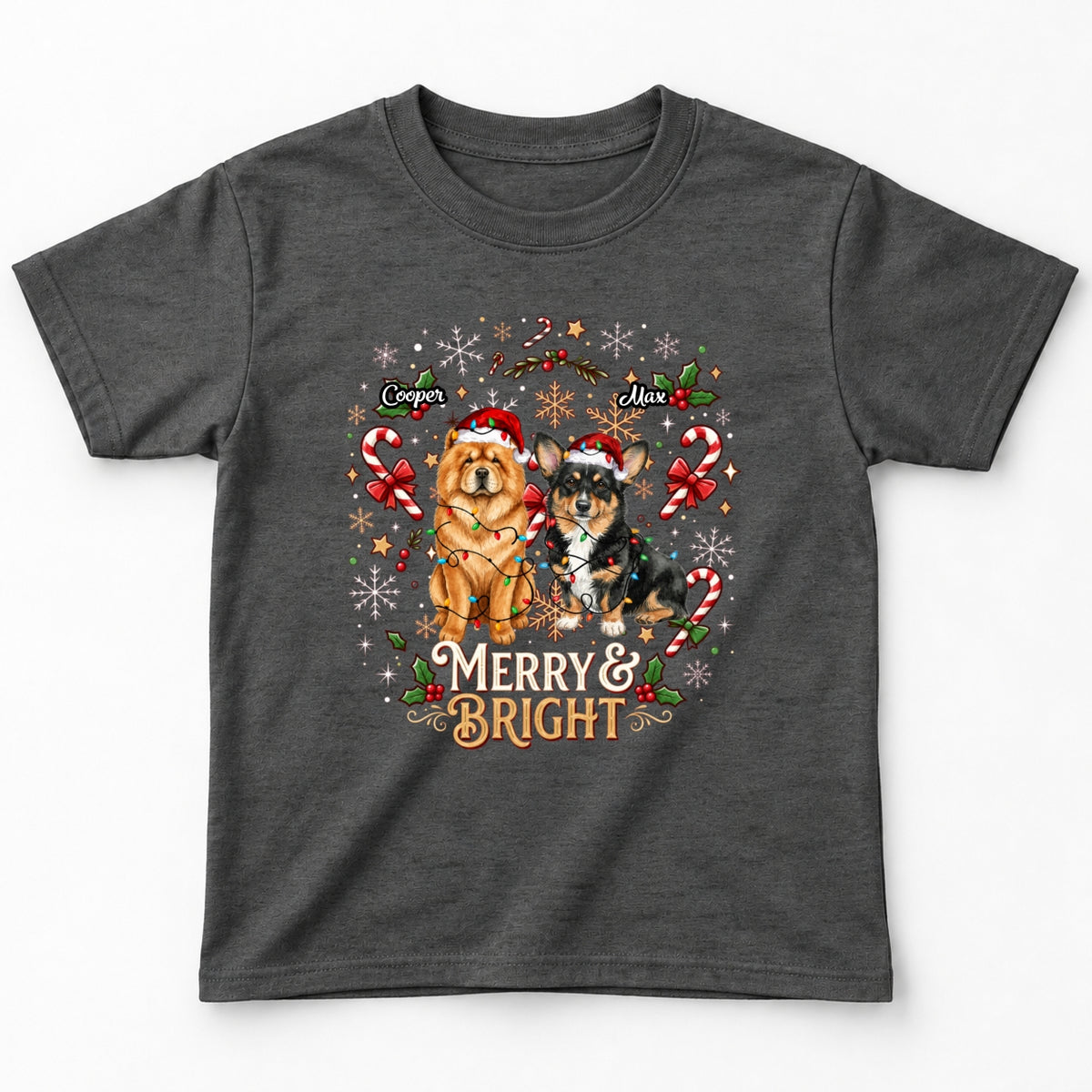 Merry And Bright Personalized Dogs Holiday Gift, ChristmasStandard Youth T-Shirt FSDM106
