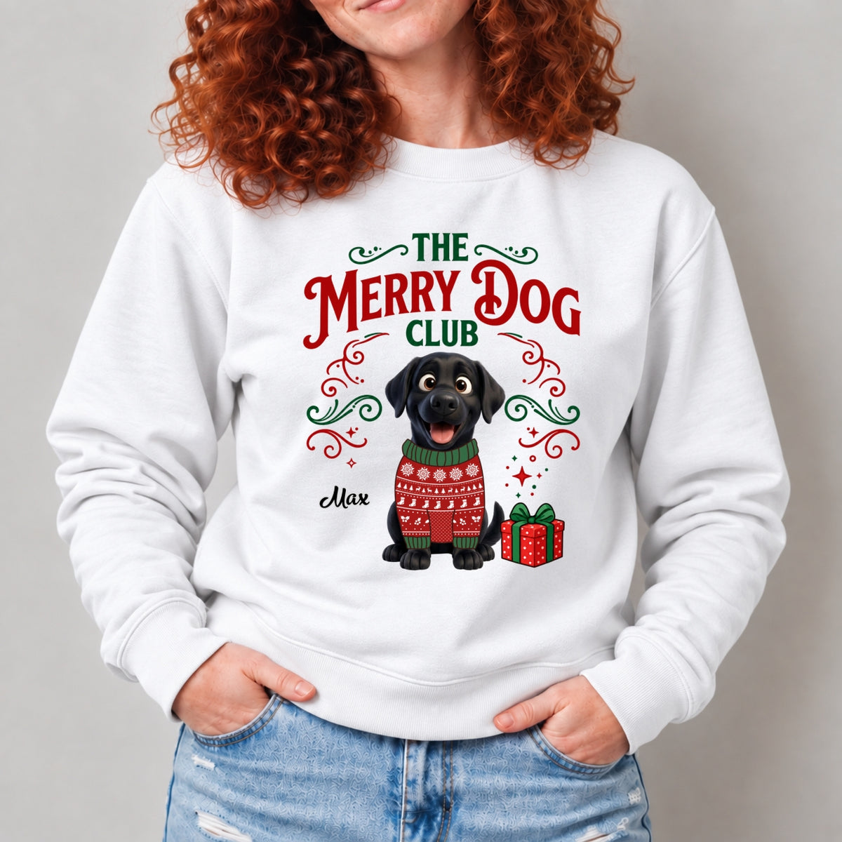 The Merry Dog Club Personalized Pet Unisex Standard Crew Neck Sweatshirt, Holiday Dog Lover Sweatshirt FSDM117