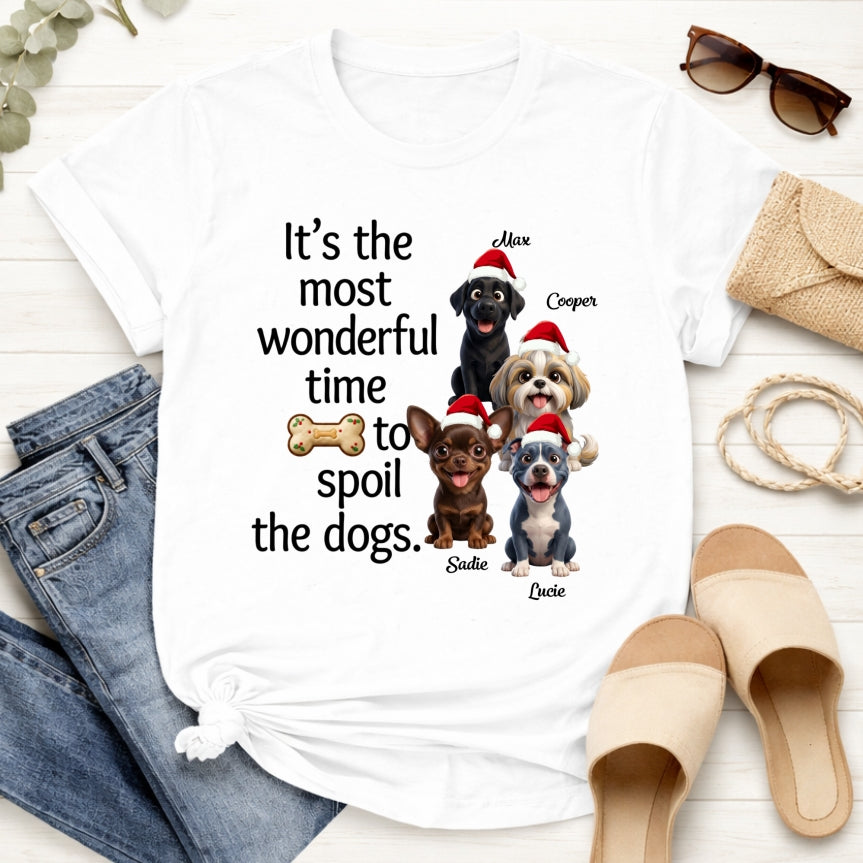 Custom Dogs Christmas T-Shirt, It's The Most Wonderful Time To Spoil The Dogs FSDM80