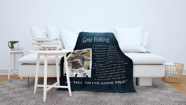 Fishing Memorial Blanket| Gone Fishing in Heaven Custom Fishing Memorial Gift for Loss of Fisherman| JB355