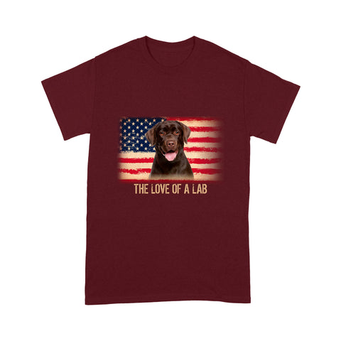 Brown Lab USA Flag 2D T-shirt - Chocolate Labrador July 4th Cool Dog T-shirt - Gift for Dog Mom, Dog Dad, Labrador Retriever Lover, Dog Owner - JTSD140 A02M01