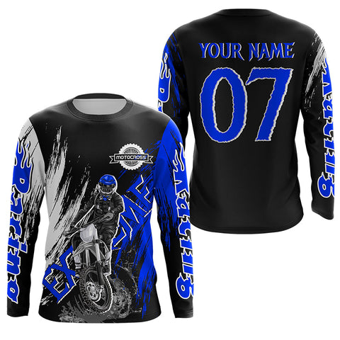 Extreme blue Motocross off-road jersey UPF30+ youth adult custom dirt bike racing shirt PDT339