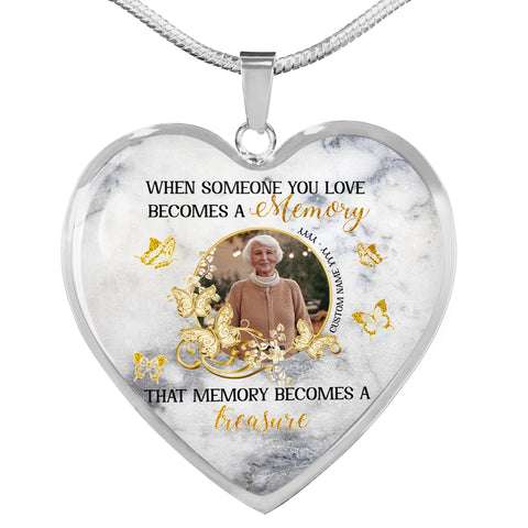 Personalized remembrance heart necklace with picture| Memorial jewelry for loss of Mom, Dad, Husband NNT08