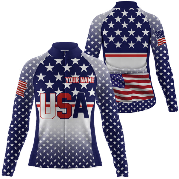 USA women cycling jersey American flag UPF50+ BMX MTB racewear full zipper reflective cycle gear| SLC148
