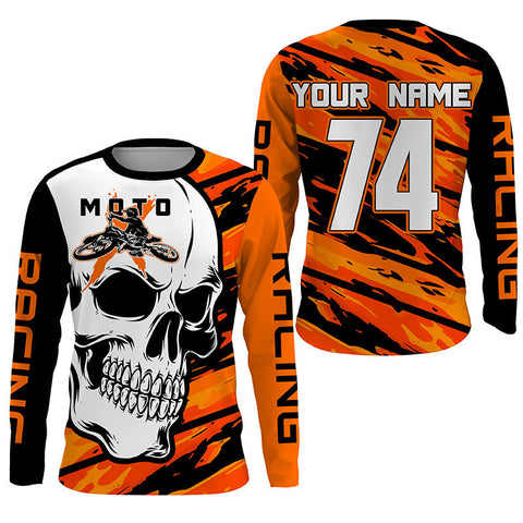 Skull MotoX Jersey Custom Motocross UPF30+ Orange Dirt Bike Racing Motorcycle Bikers Racewear NMS1263