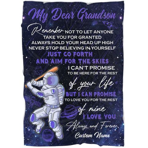 Grandson Personalized Blanket | Aim For The Skies - Astronaut Blanket | Courage Fleece Throw from Grandma | T930