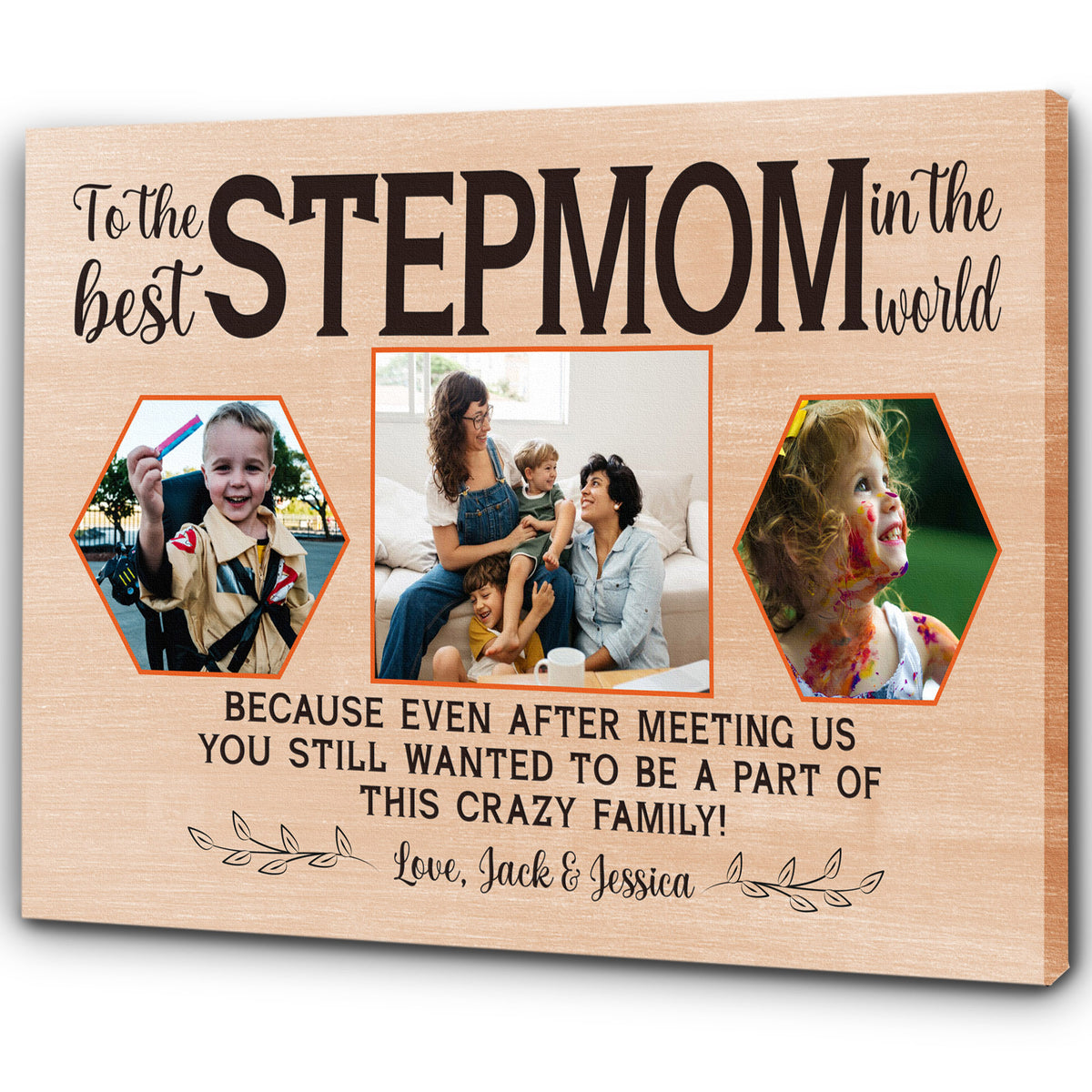 We Love You Step Mom Photo Collage Canvas, Christmas Gift For Step