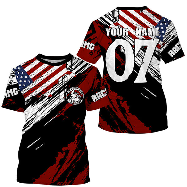 Personalized USA flag Motocross jersey UPF30+ dirt bike off-road shirt kid men women Patriotic PDT352