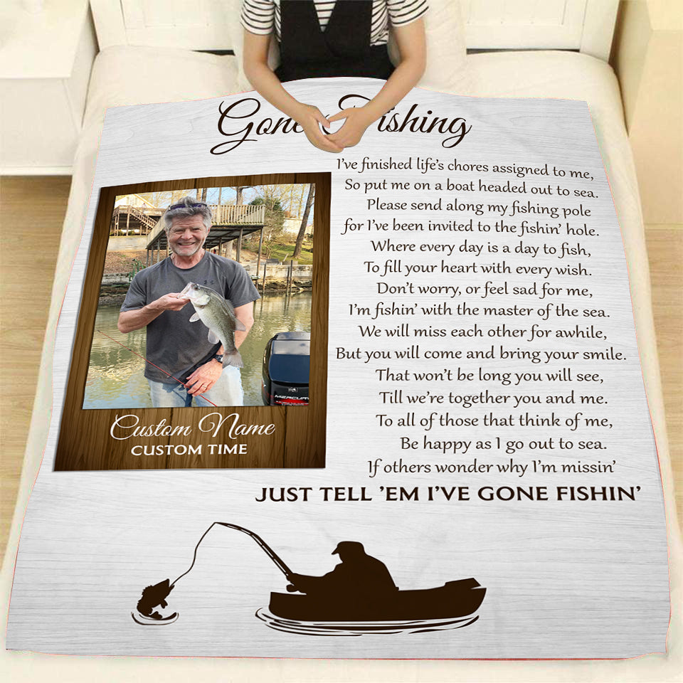 Personalized Fishing Memorial Blanket Someone I Love Is Fishing In Heaven  Fishing Dad Gone Fishing Blanket Custom YearFleece / Medium (50x60in)